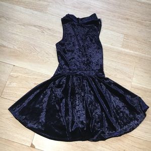 Blue velvet cocktail dress with sewn in shorts